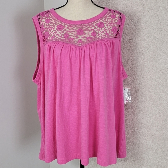 Lane Bryant Pink Pantone Fiji Flower Swing Lace Yoke Tank Top Sz 26/28 NEW - Picture 4 of 13
